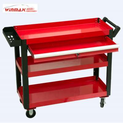 3 Layers metal platform Utility Tool Cart hand trolley with one drawer and 4 wheels