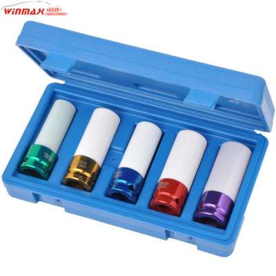 Professional 5pc 1/2" Dr Color Thin Wall Wheel Nut Deep Impact Socket Set