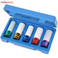 Professional 5pc 1/2" Dr Color Thin Wall Wheel Nut Deep Impact Socket Set